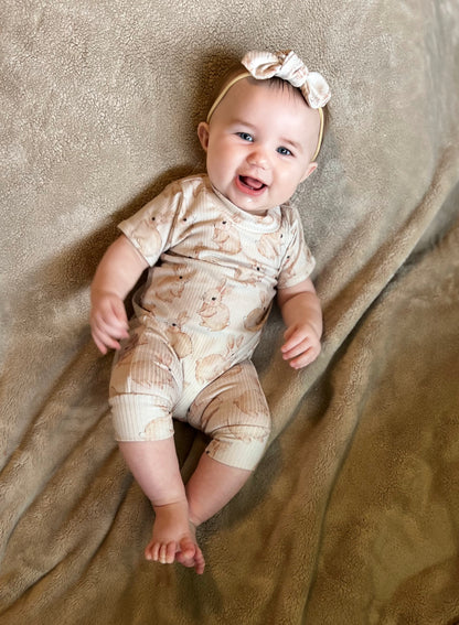 Watercolor Bunnies Ribbed Harem Romper