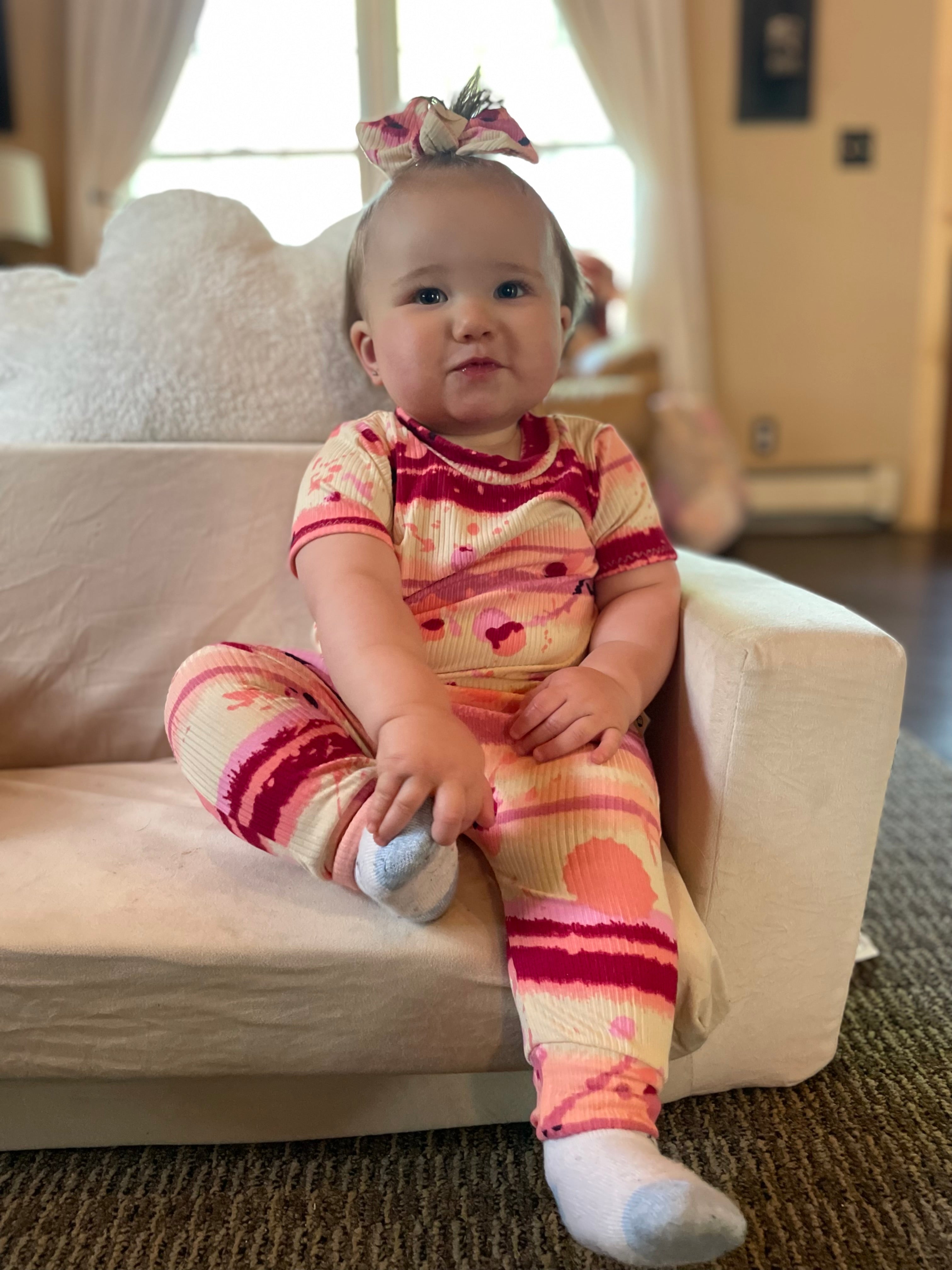 Pink Abstract Stripe Ribbed Harem Romper
