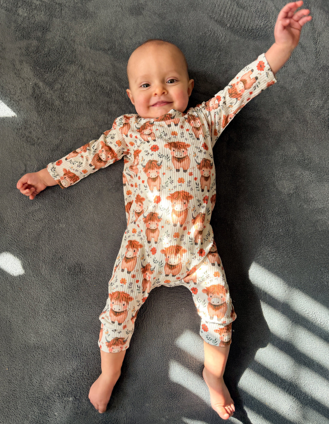 Highland Cow Blooms Ribbed Harem Romper