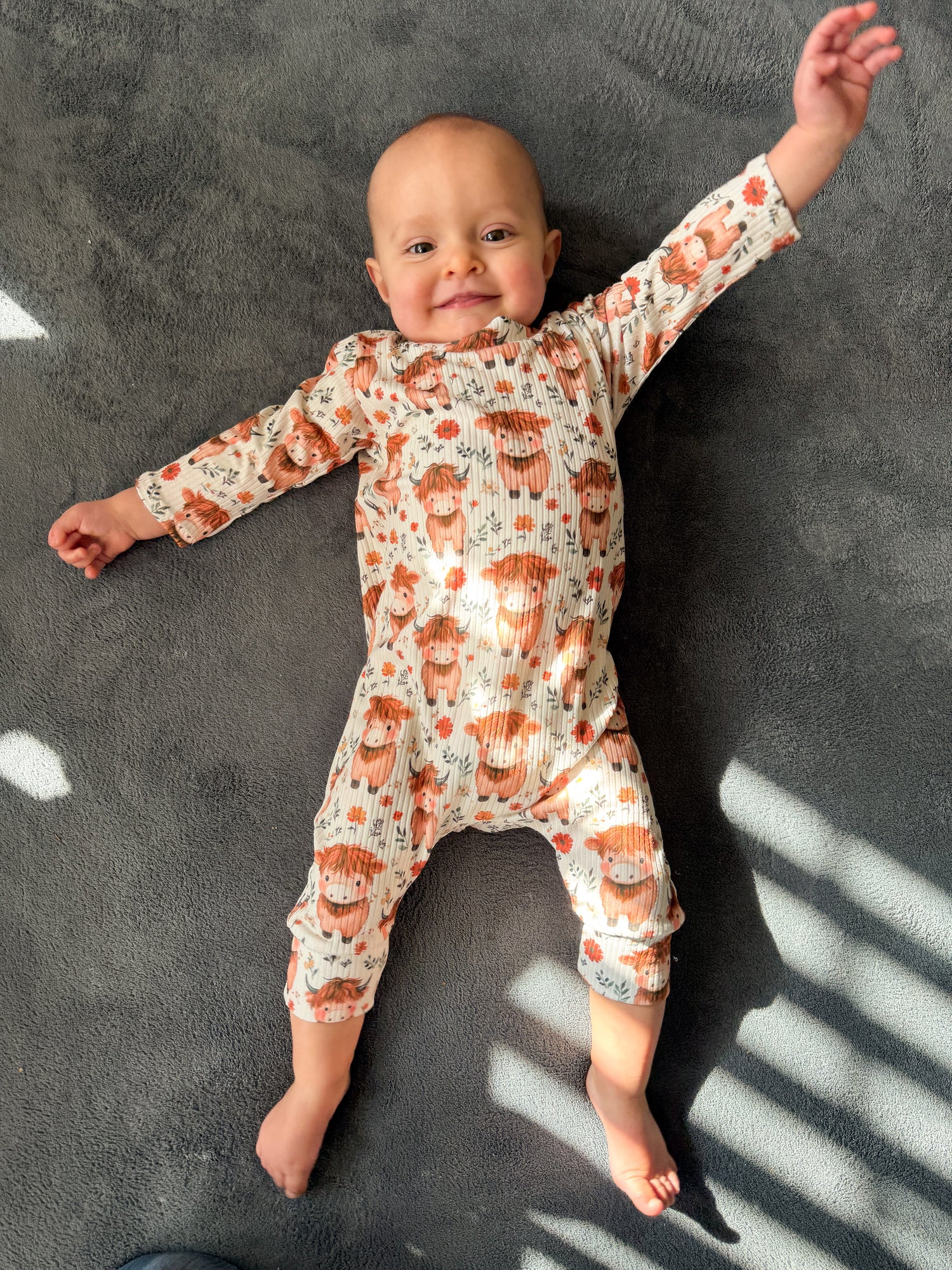 Highland Cow Blooms Ribbed Harem Romper
