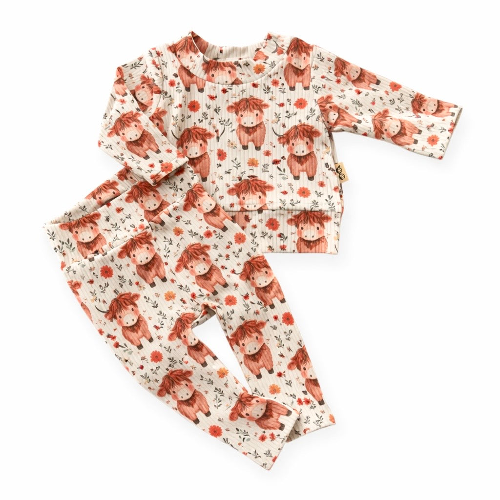 Highland Cow Blooms Ribbed Lounge Set