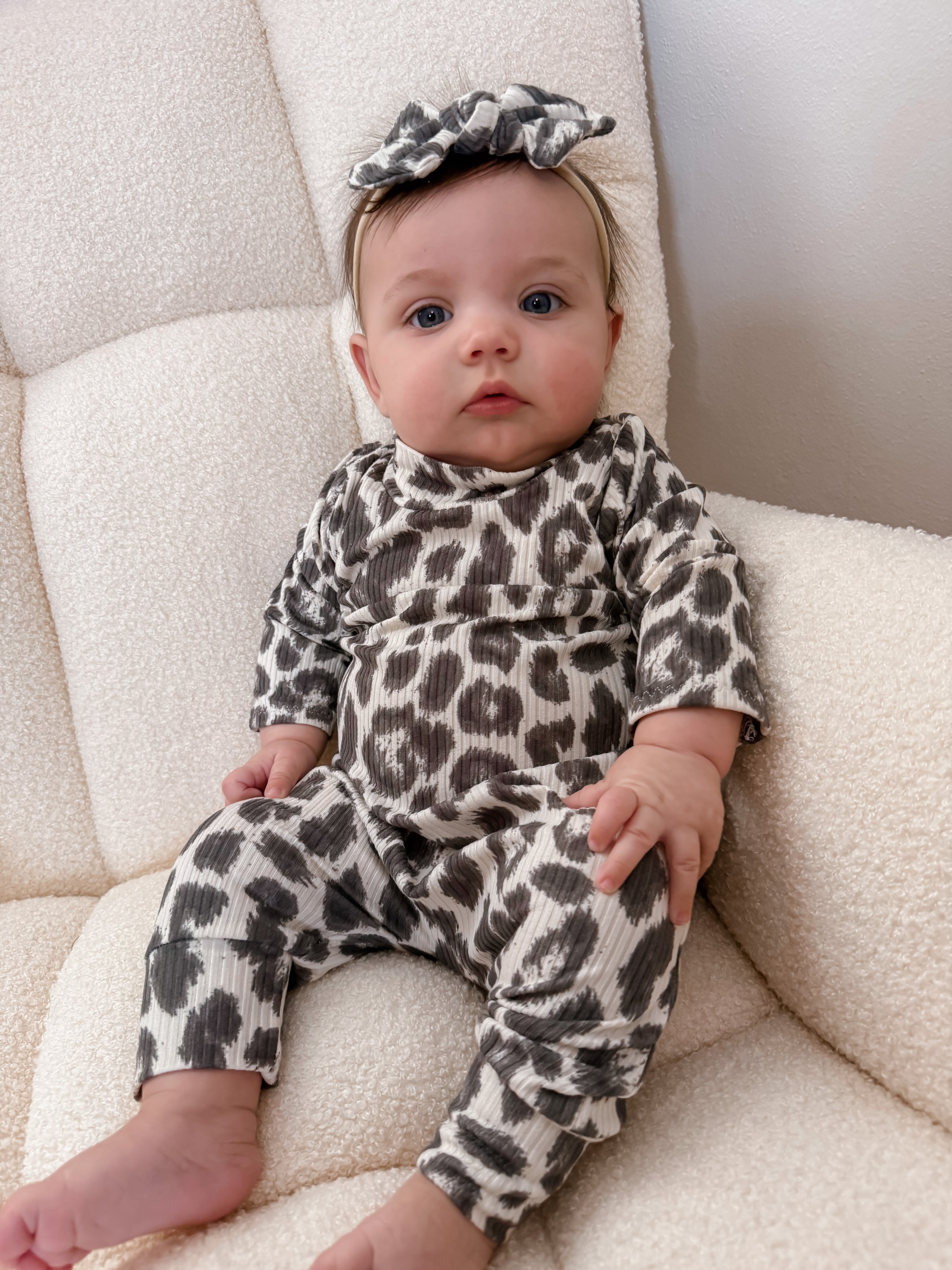 Grey Cheetah on Ivory Harem Romper