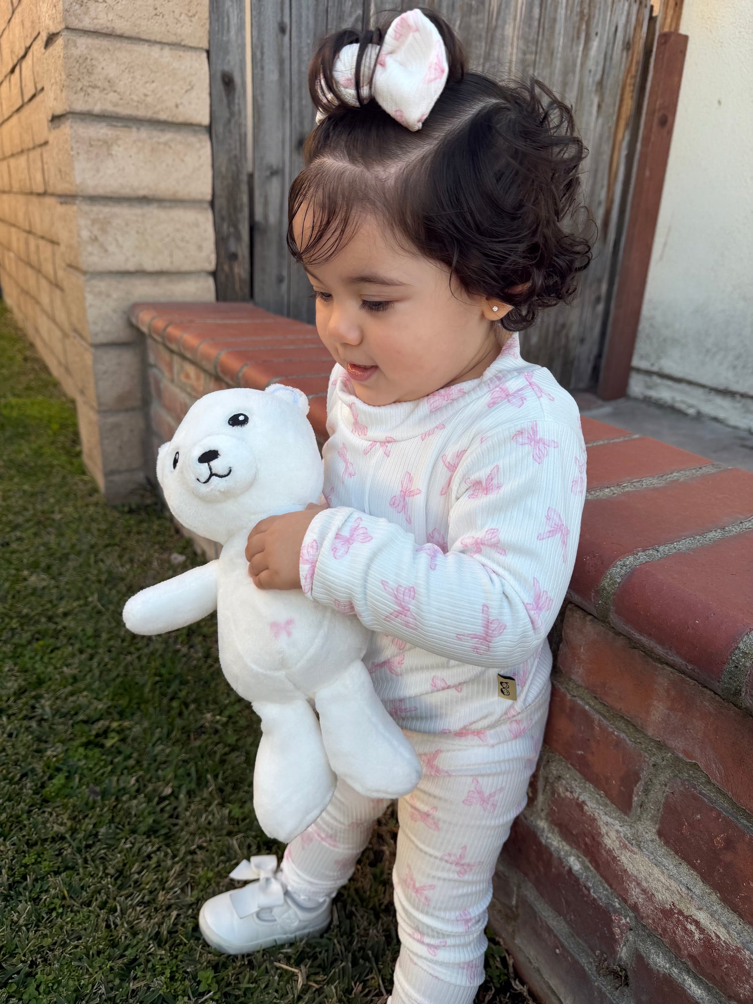 Pink Bows Ribbed Lounge Set