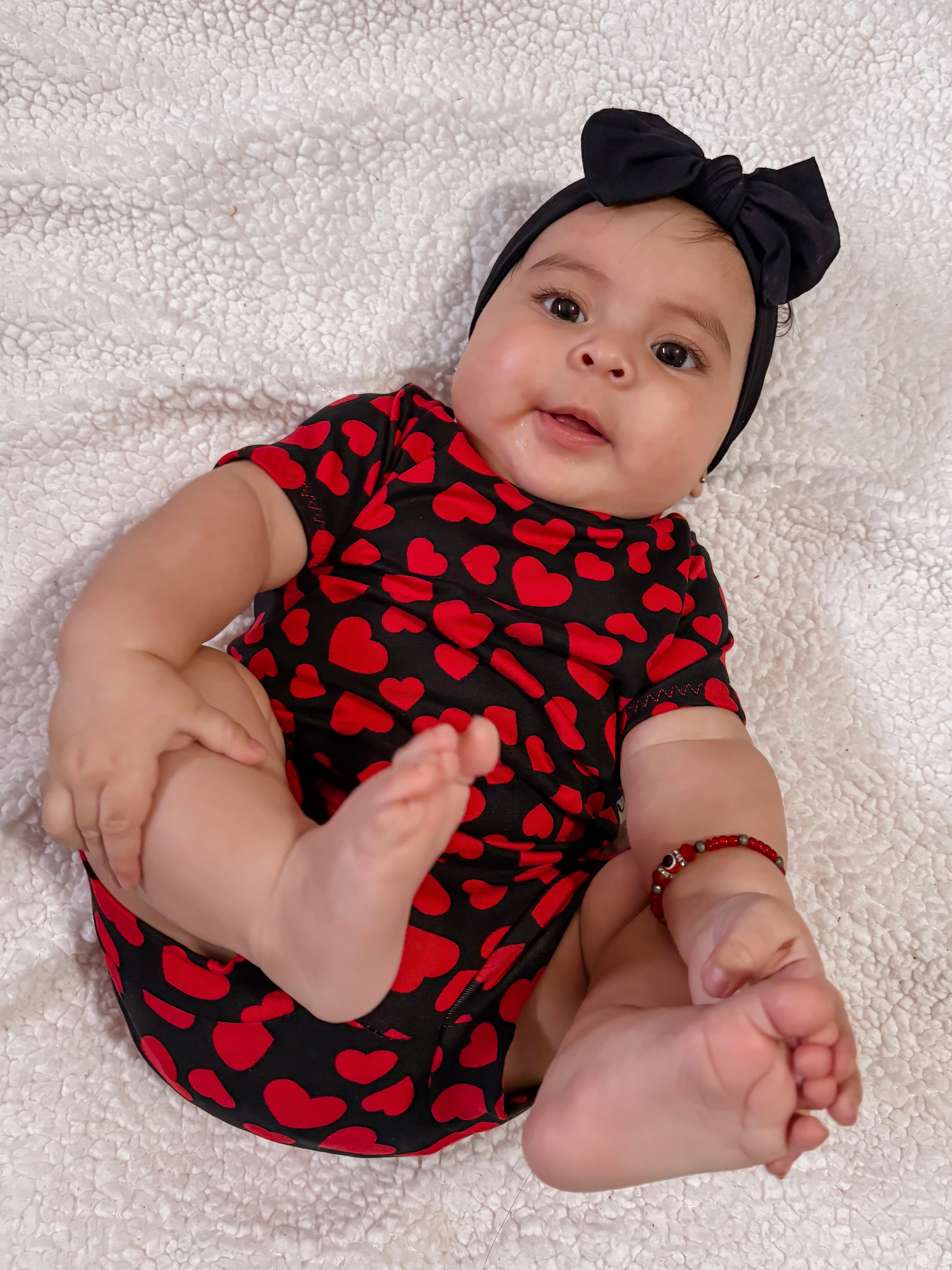 Red Hearts on Black Summer Lounge Set