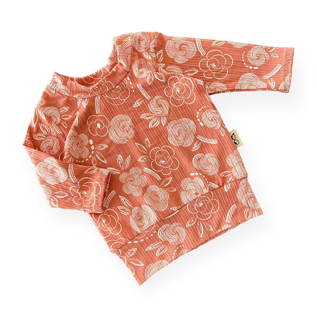Geo Flowers Rose Ribbed Lounge Top