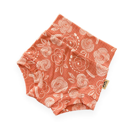 Geo Flowers Rose Ribbed Bummies