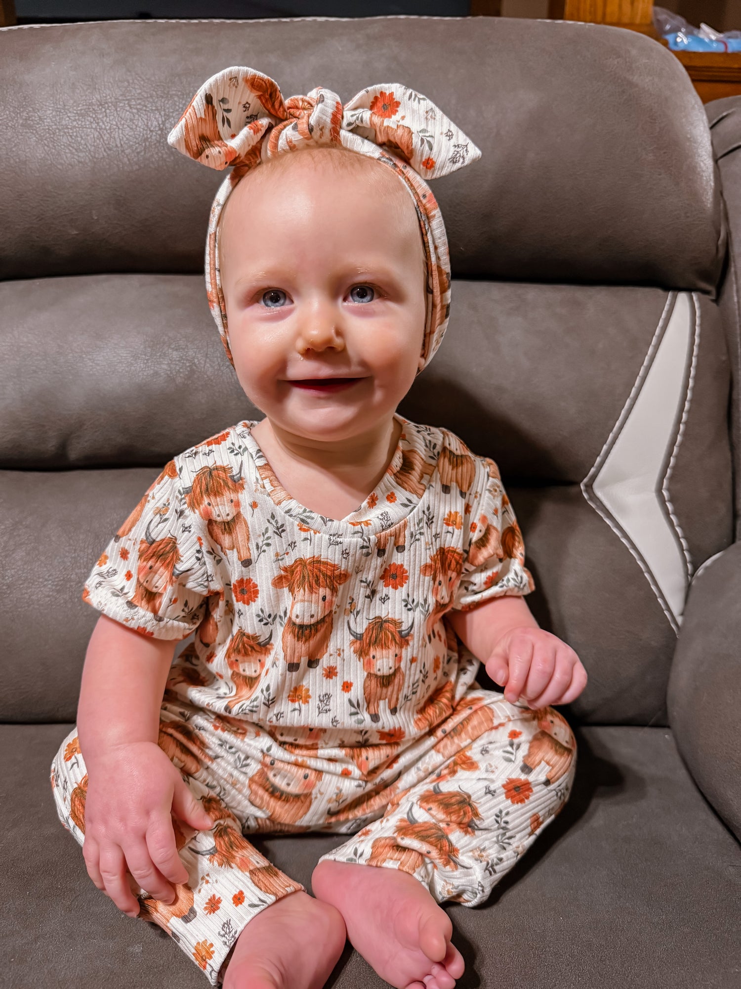 Highland Cow Blooms Ribbed Harem Romper