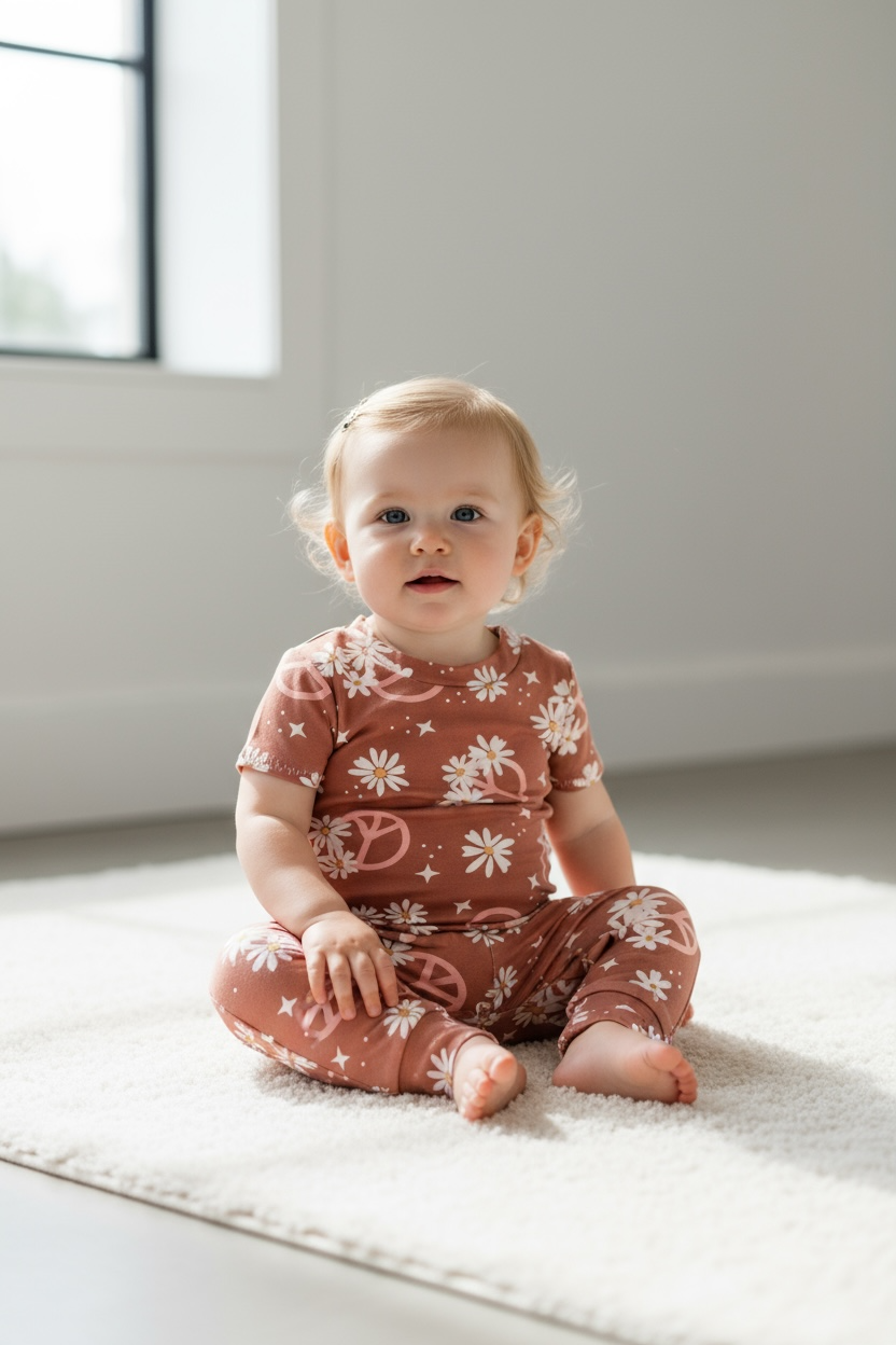 Peace Sign Floral Mauve Harem Short-Sleeve Romper