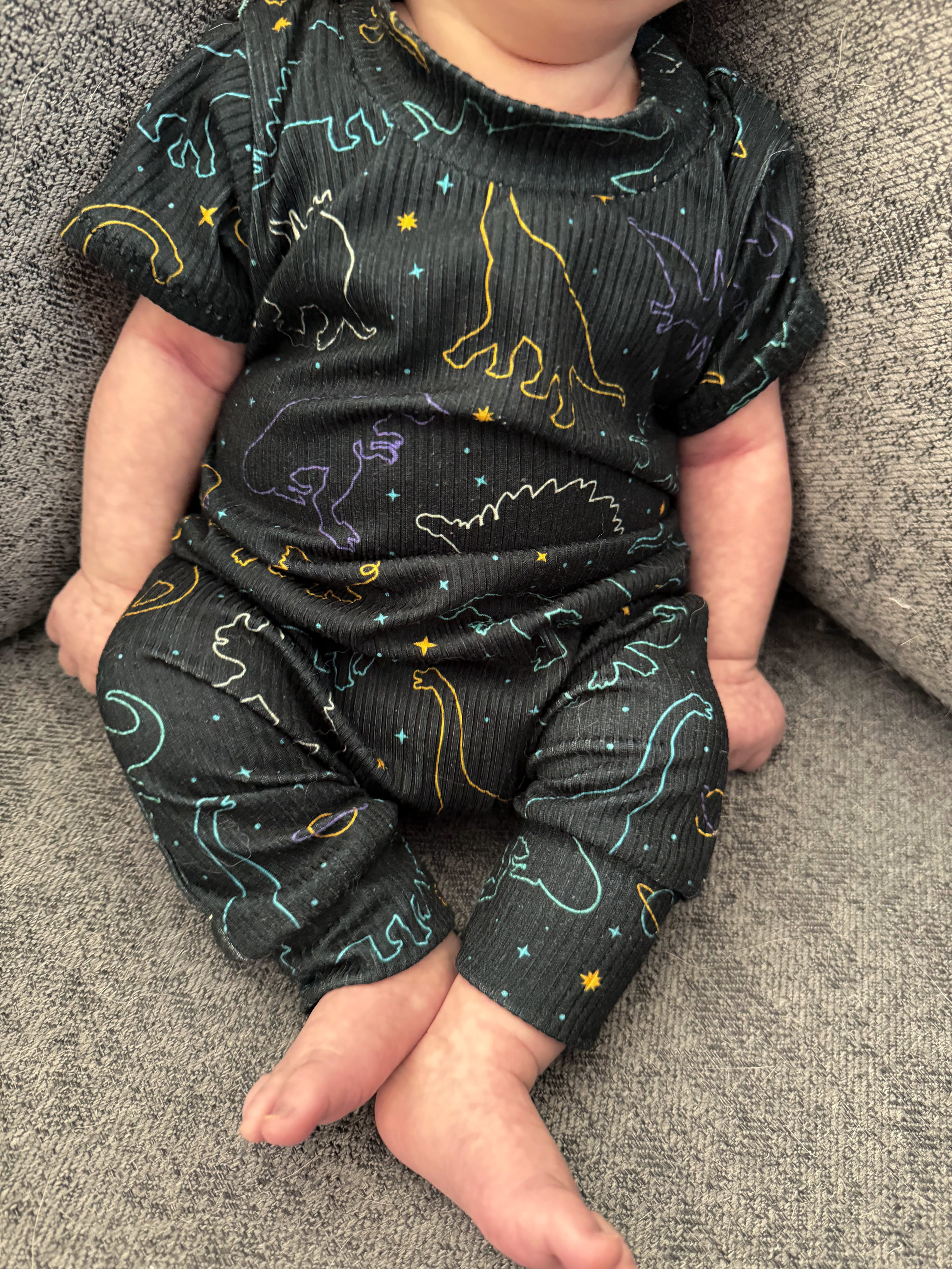 Cosmic Dino Nights Ribbed Harem Romper