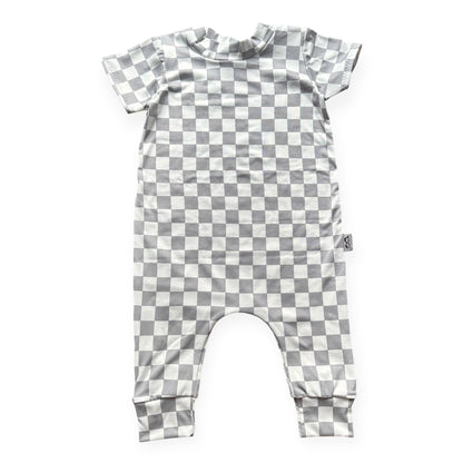 Grey Retro Checkered Harem Romper