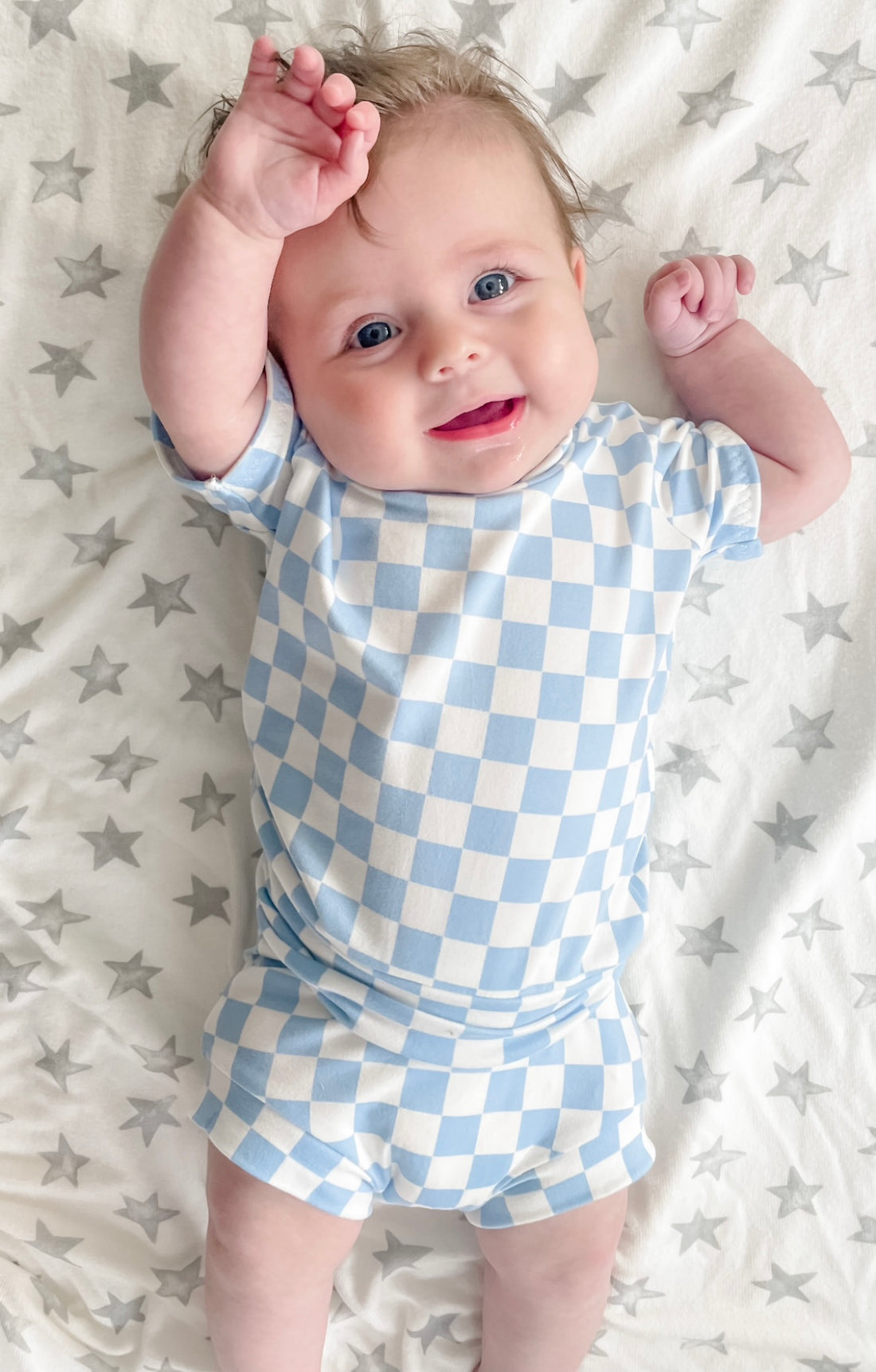 baby in Blue Retro Checkered Summer Lounge Set