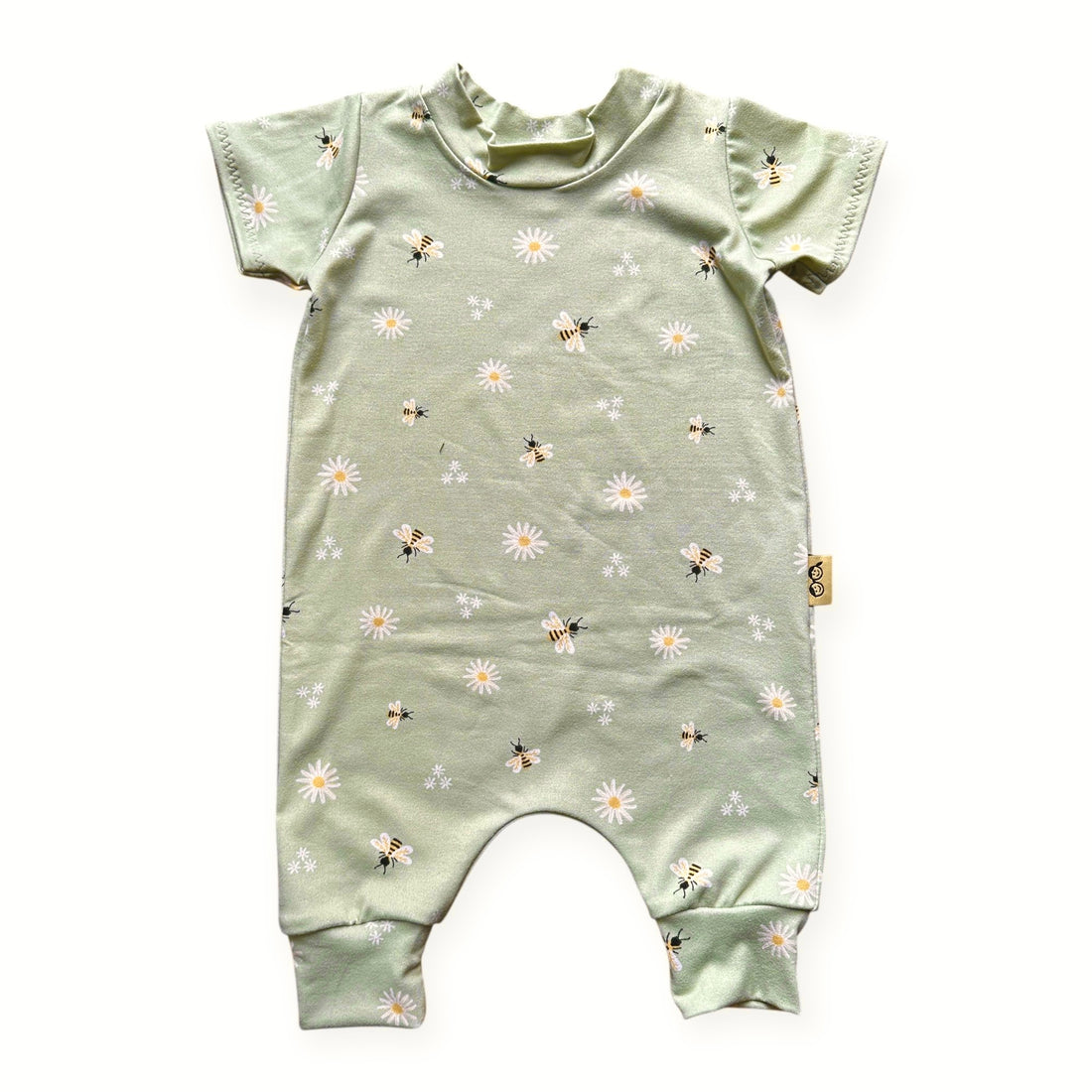 Daisy Bees on Sage Green Harem Romper