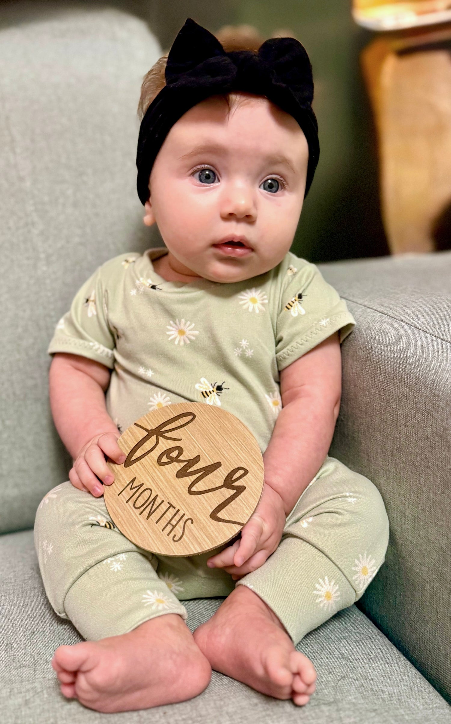Daisy Bees on Sage Green Harem Romper