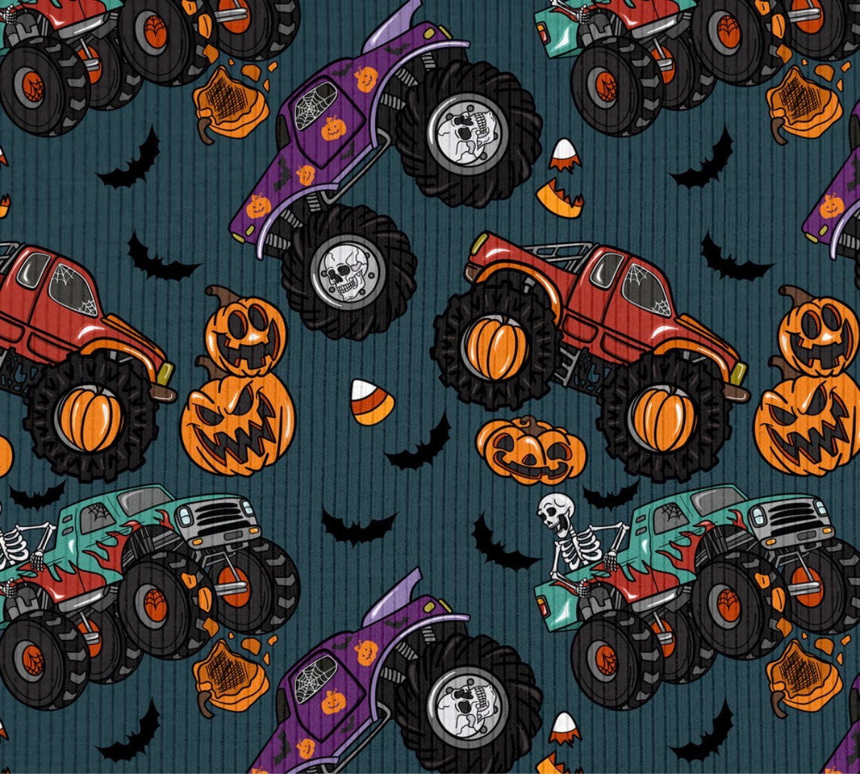 Halloween Monster Trucks Ribbed - Limited Vault Fabric