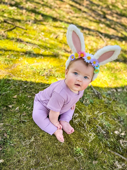 Lavender Ribbed Harem Romper