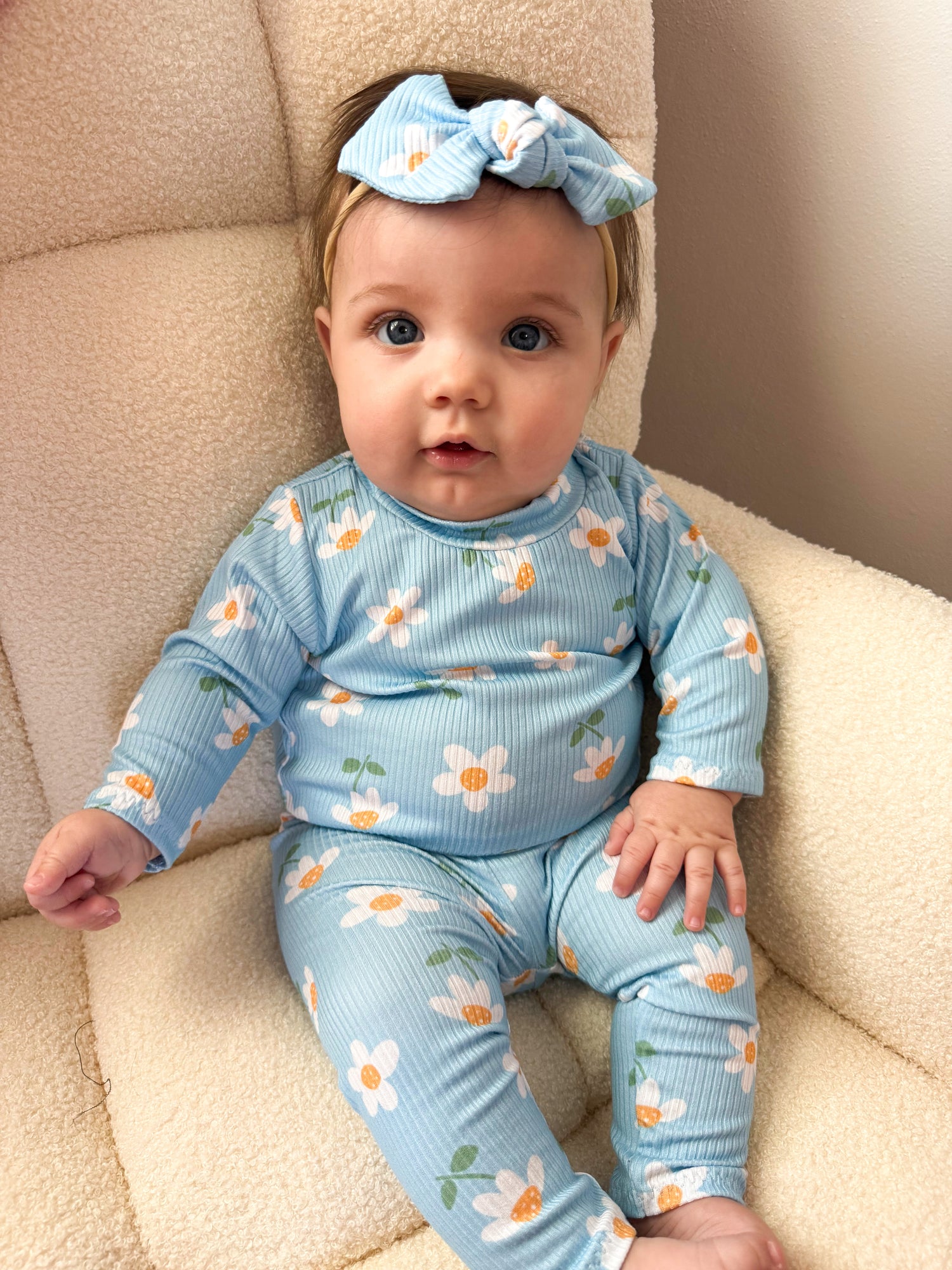 Blue Sky Daisies Ribbed Headbands