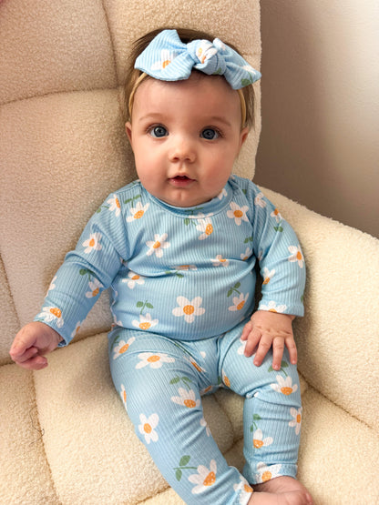 Blue Sky Daisies Ribbed Headbands