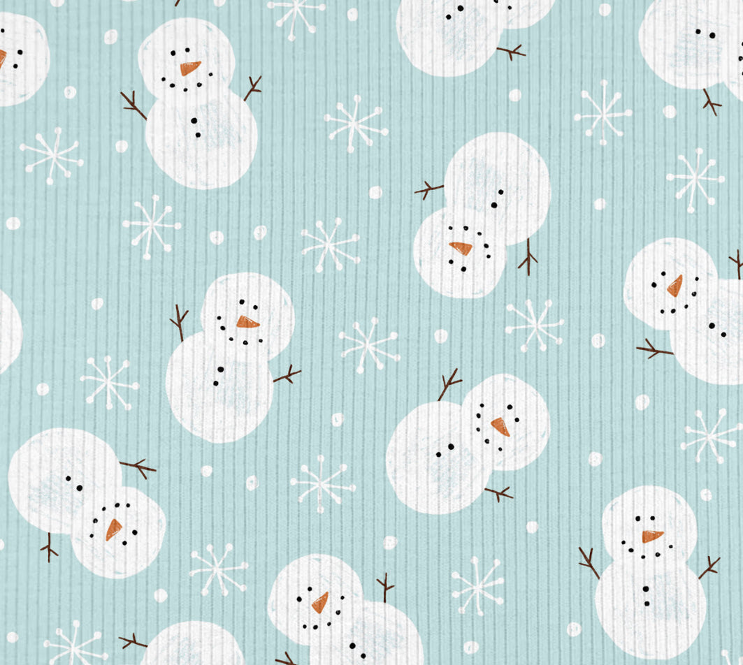 Snowmen on Frosted Blue Ribbed - Limited Vault Fabric
