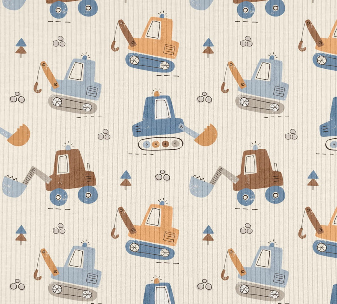 Construction Vehicles Ribbed - Limited Vault Fabric