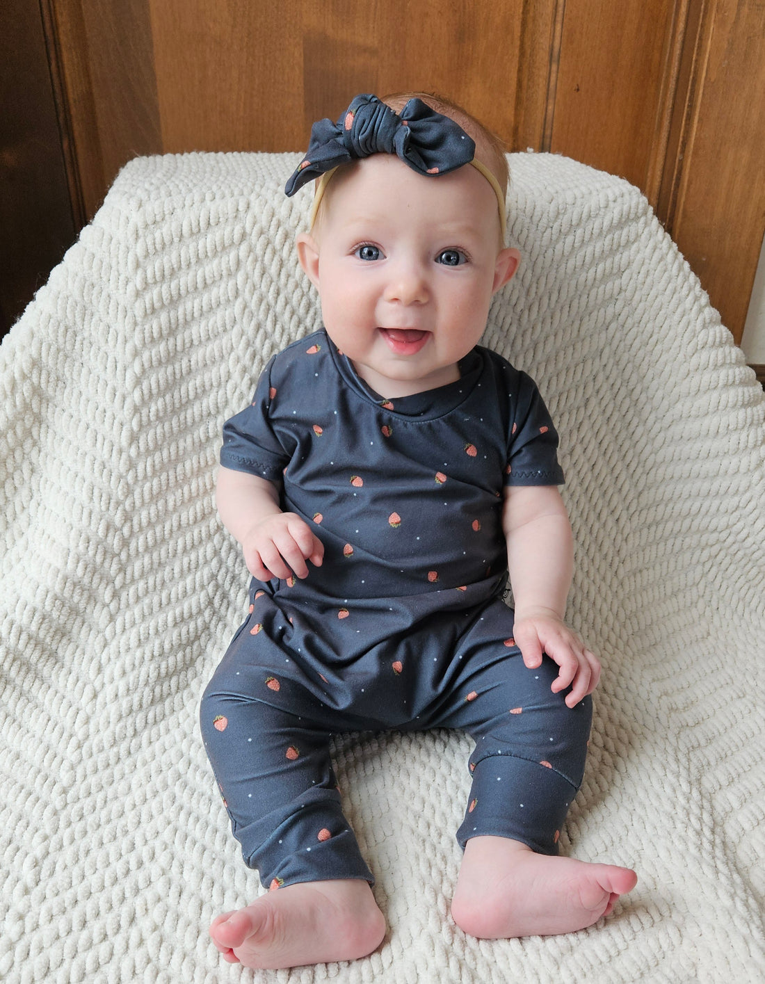 Strawberries on Navy Blue Harem Romper