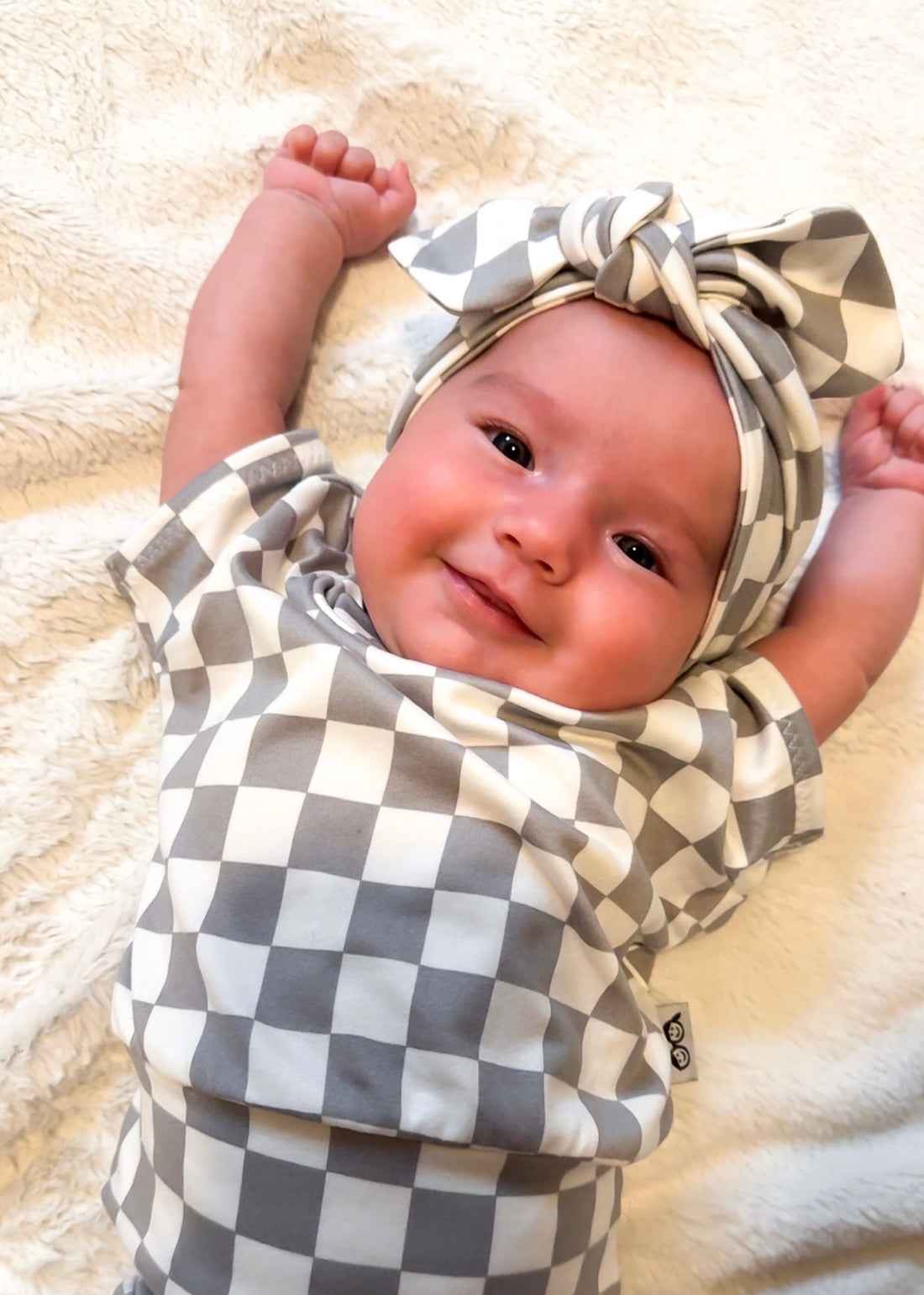 Grey Retro Checkered Headbands