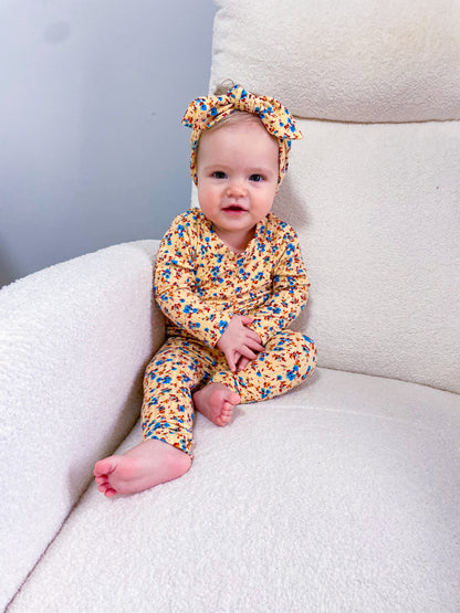Dainty Floral on Yellow Ribbed Lounge Set