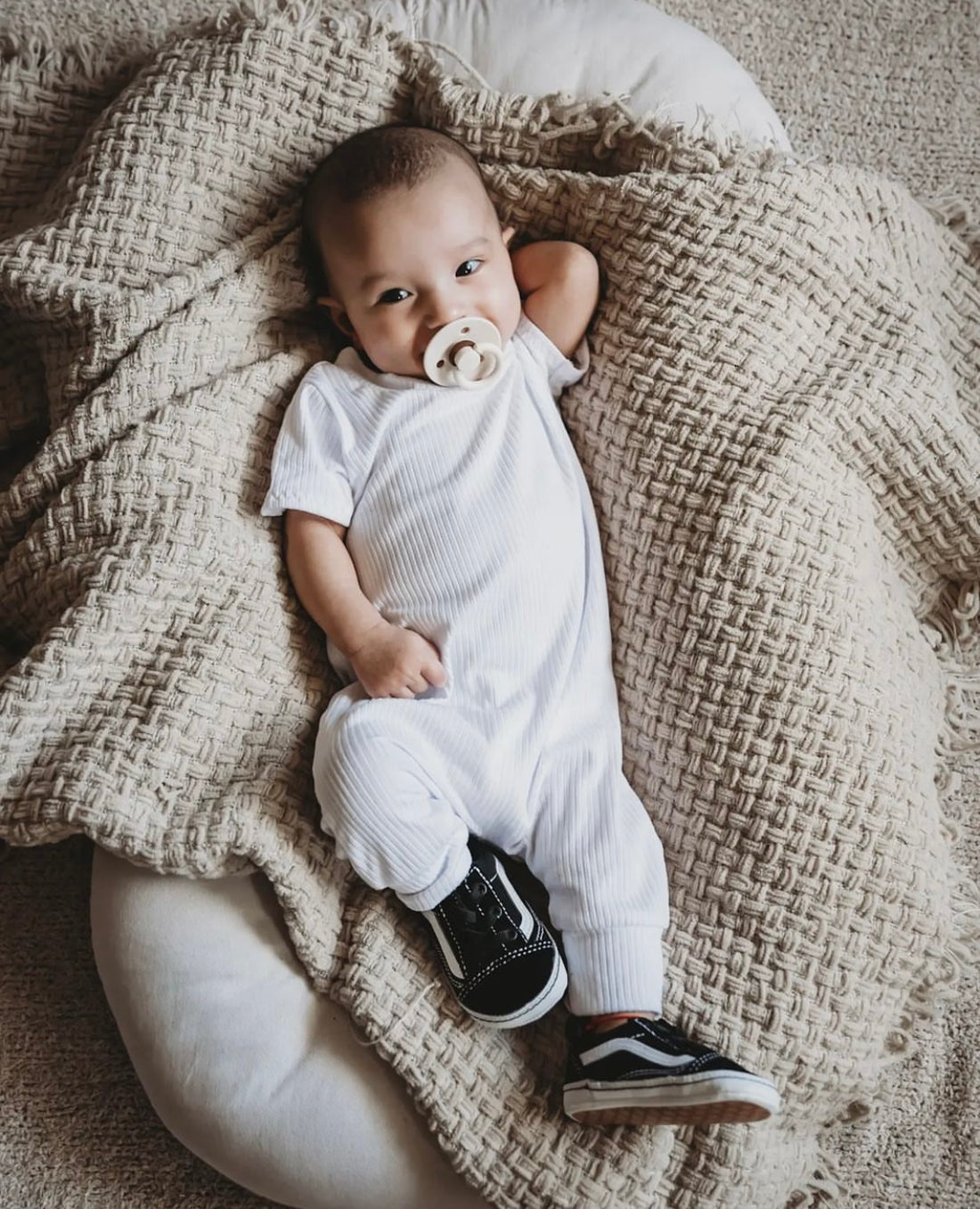 White Rib Harem Short-Sleeve Romper