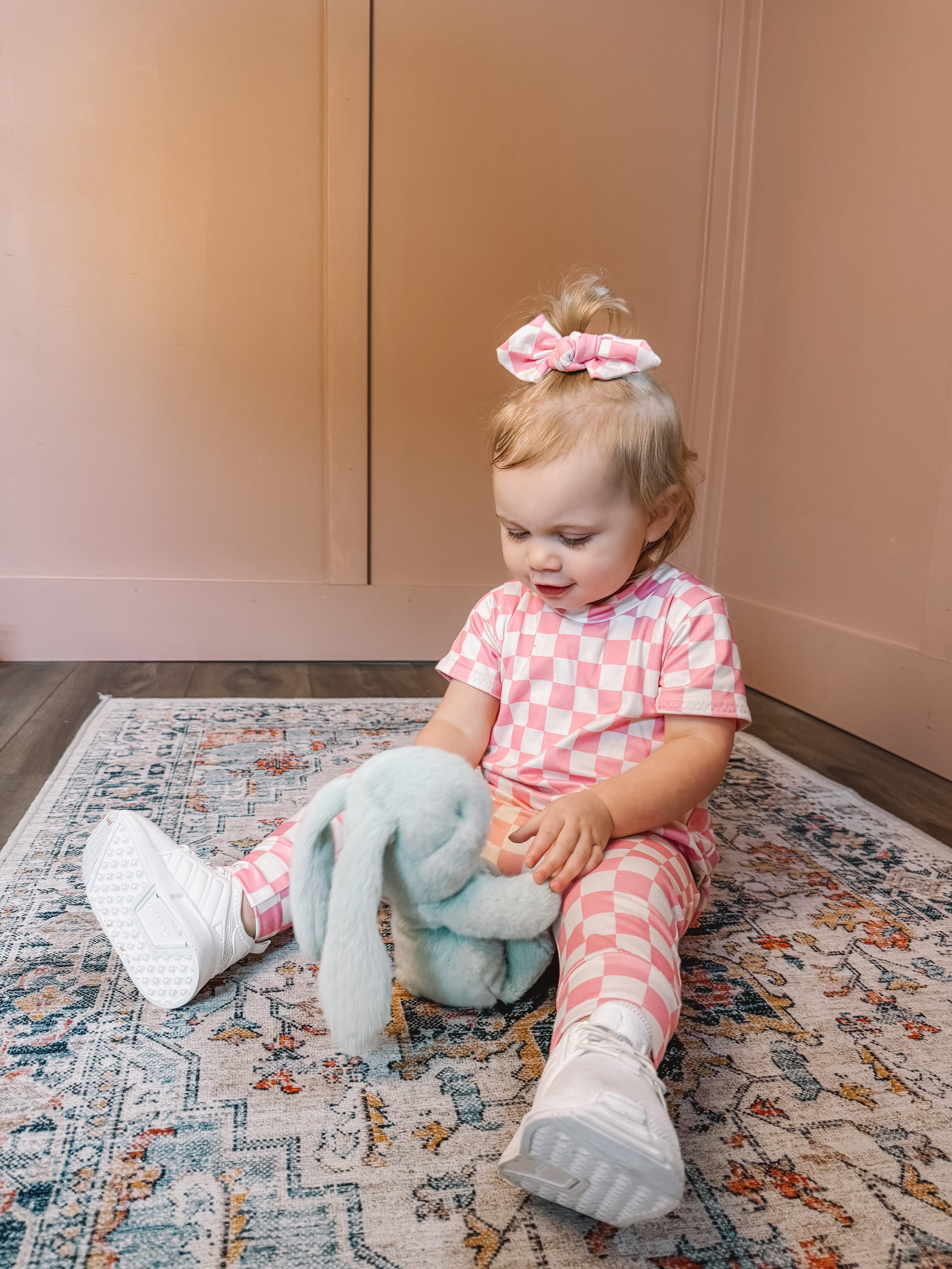 Pink Retro Checkered Harem Romper