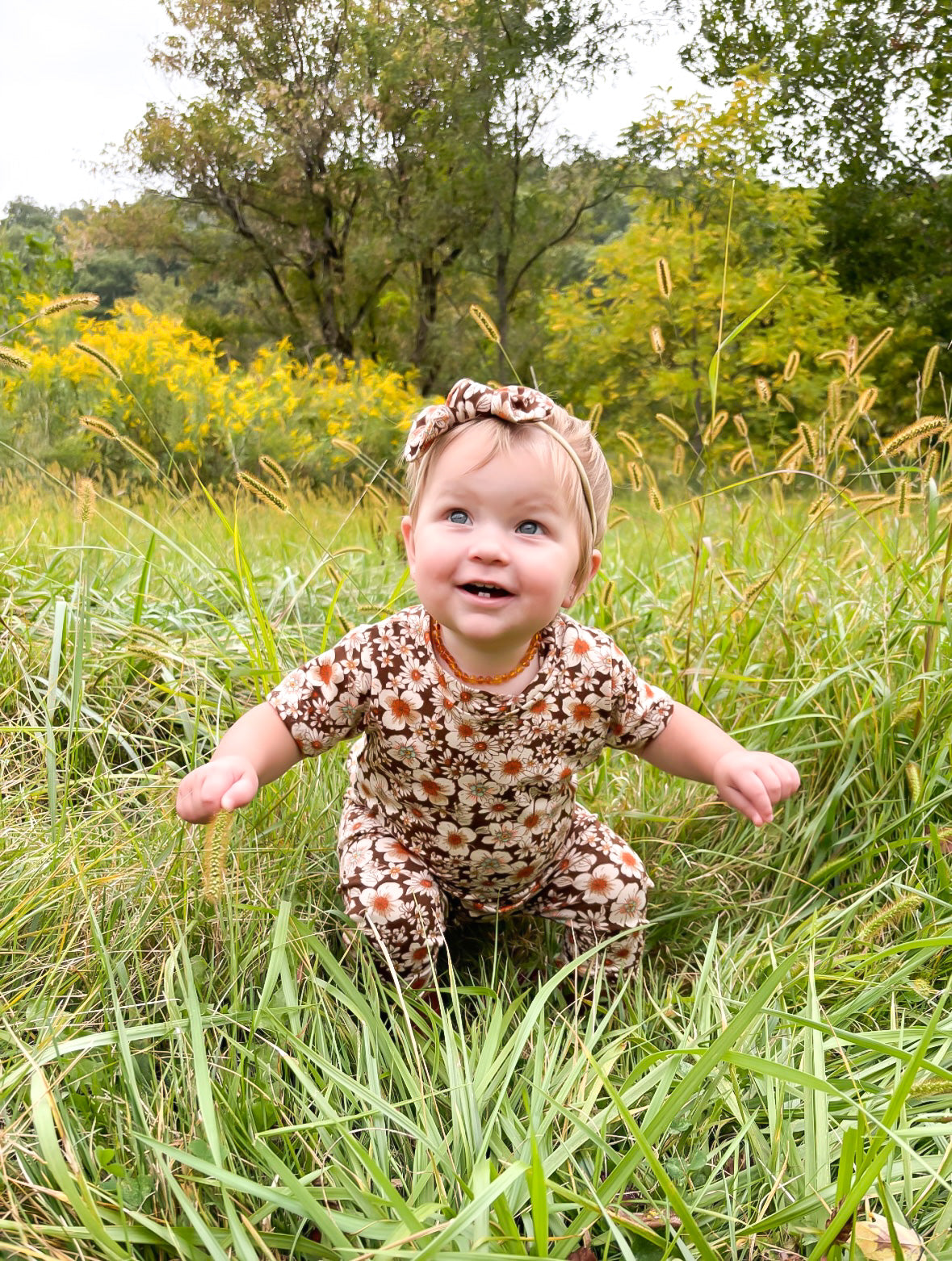 Vintage Flowers on Brown Harem Romper