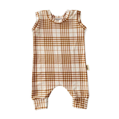 Neutral Plaid Harem Romper