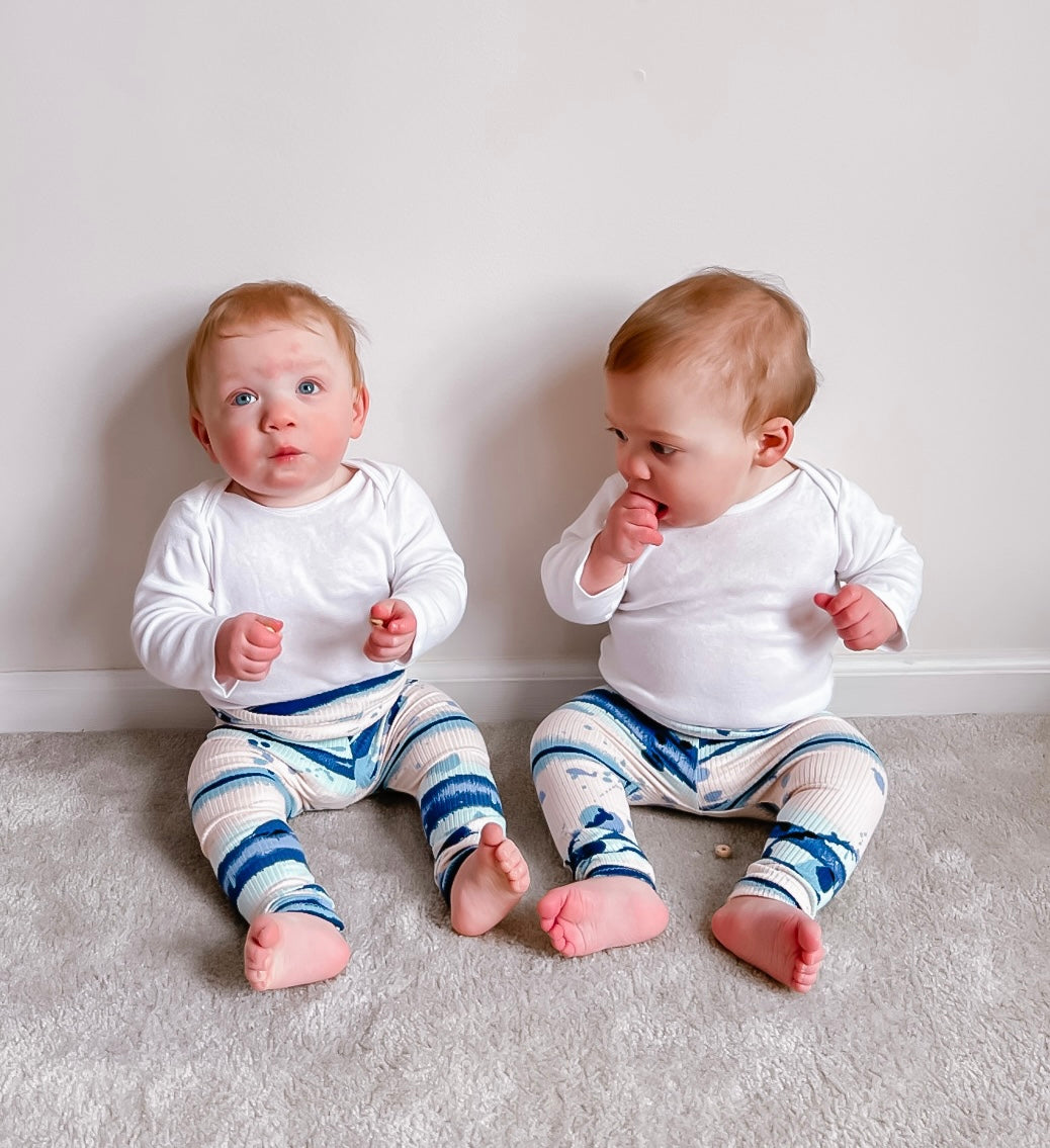 Baby Boys in Blue Abstract Stripe Ribbed Leggings