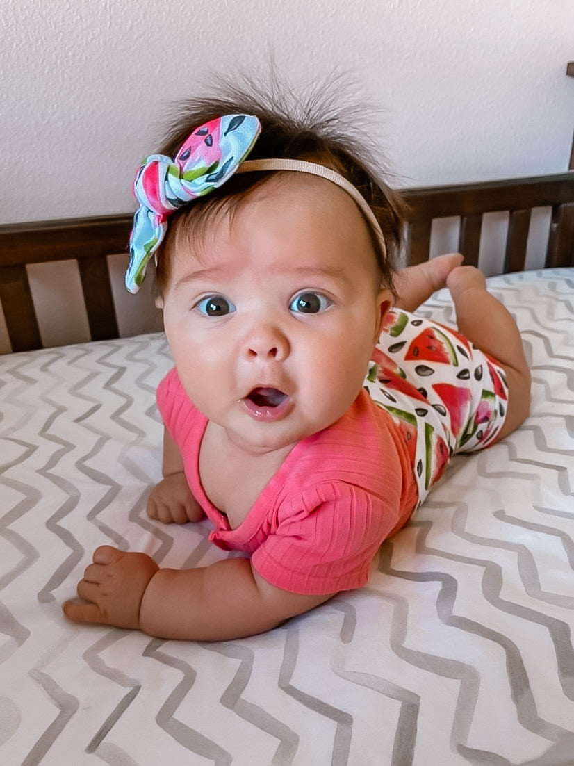 Baby Girl wearing Watermelon Headbands