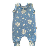 Minimal Floral Blue Ribbed Harem Romper