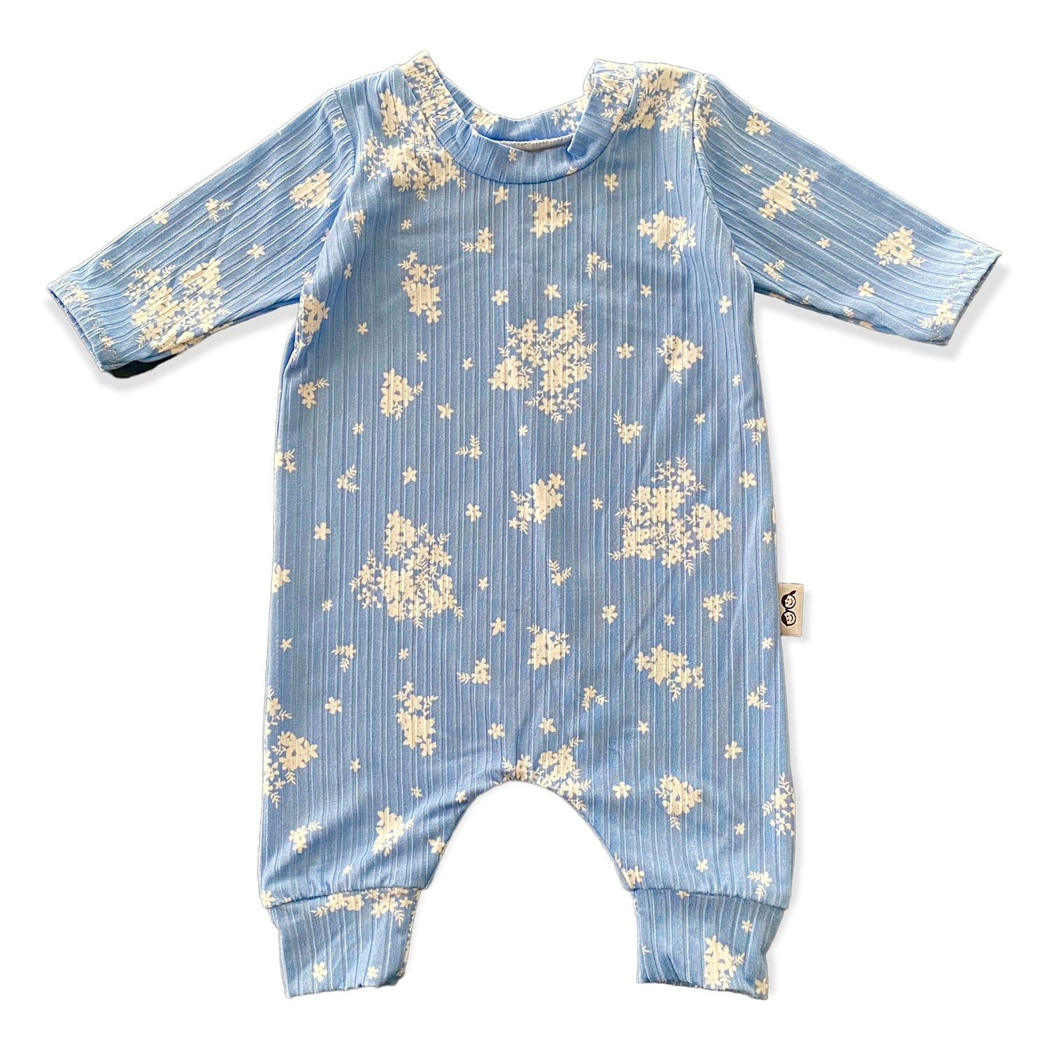 Minimal Floral Blue Ribbed Harem Romper