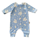 Minimal Floral Blue Ribbed Harem Romper
