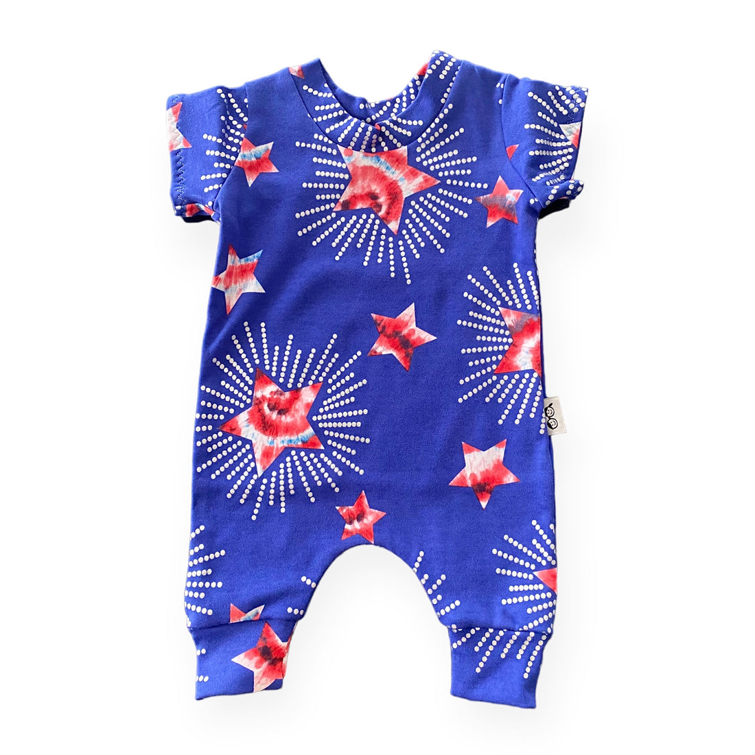 Patriotic Tie Dye Star on Blue Harem Romper