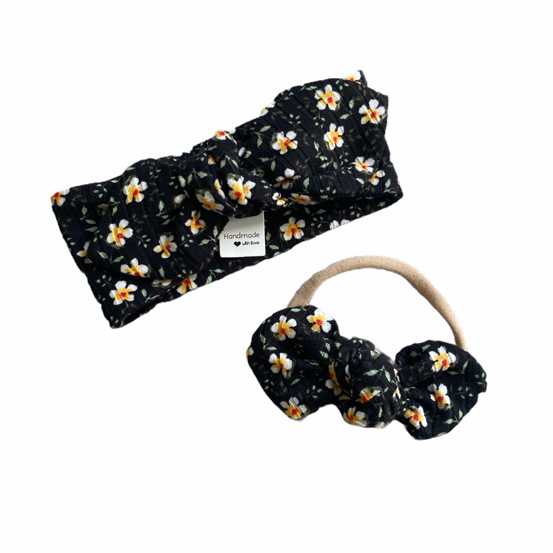 Dainty Floral Black Ribbed Headbands 