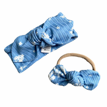 Minimal Floral Blue Ribbed Headbands