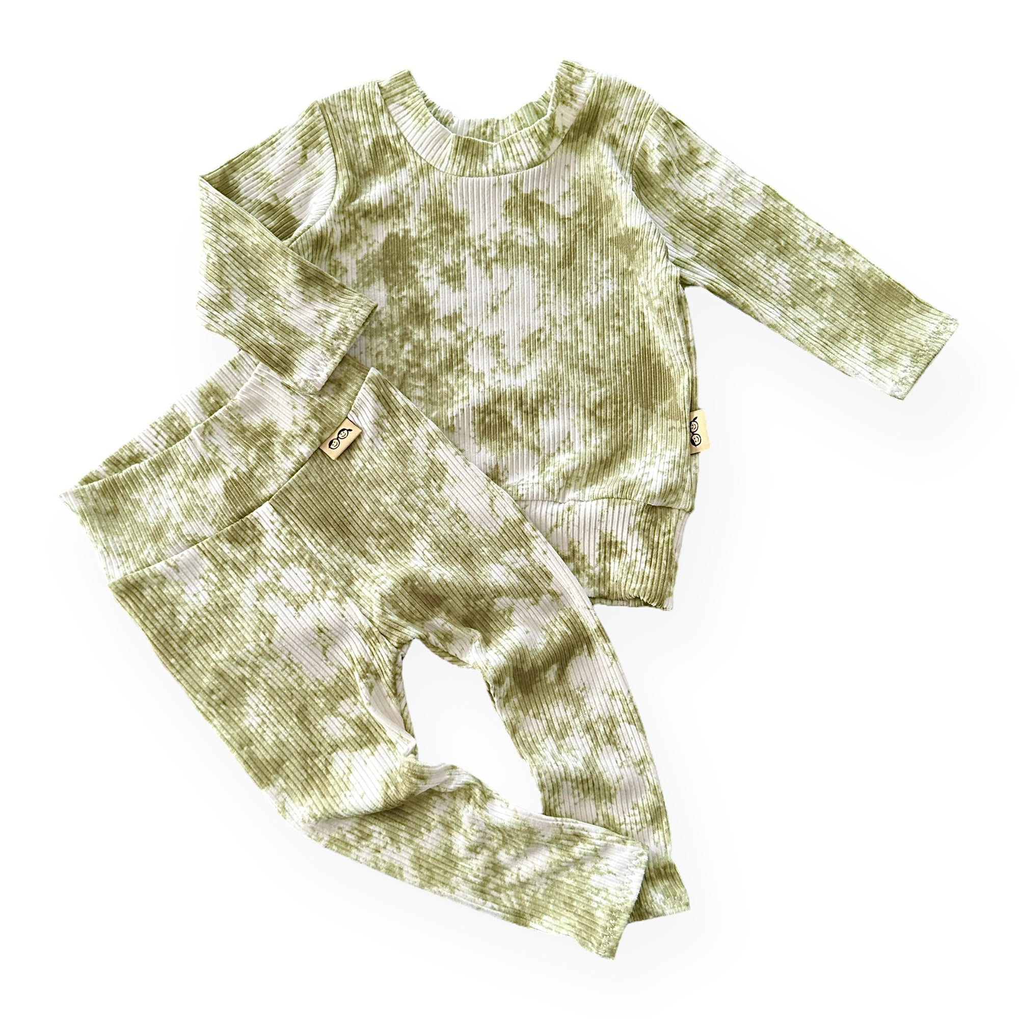 Olive Green Tie Dye Ribbed Lounge Set