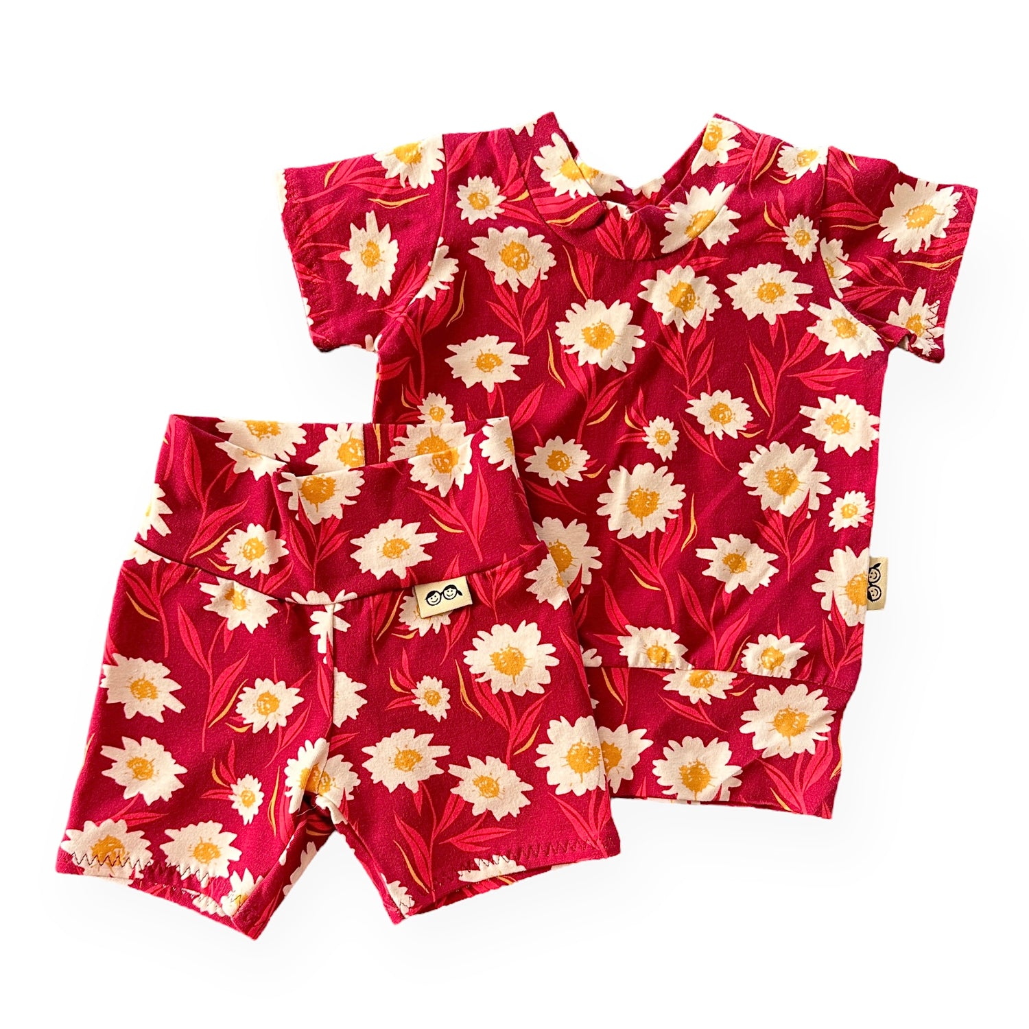 Mums Flowers on Burgundy Biker Shorts Lounge Set