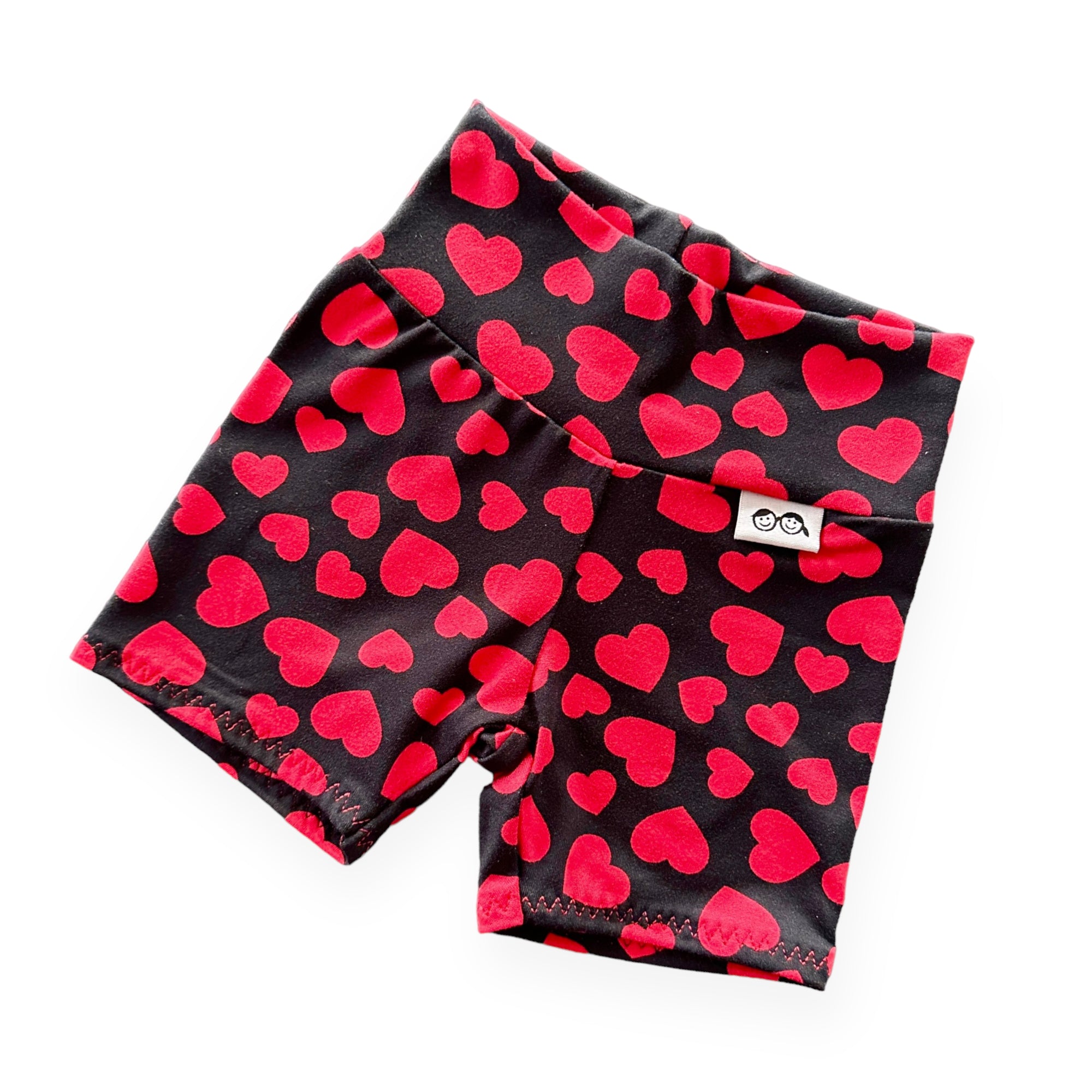 Red Hearts on Black Biker Shorts