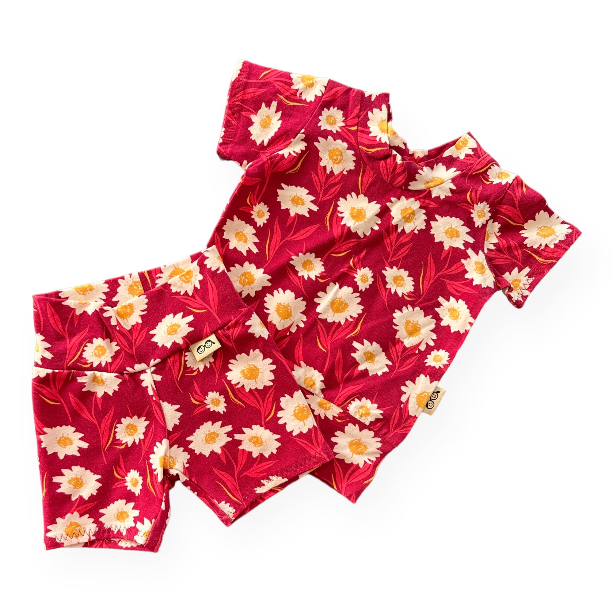 Mums Flowers on Burgundy Biker Shorts Lounge Set