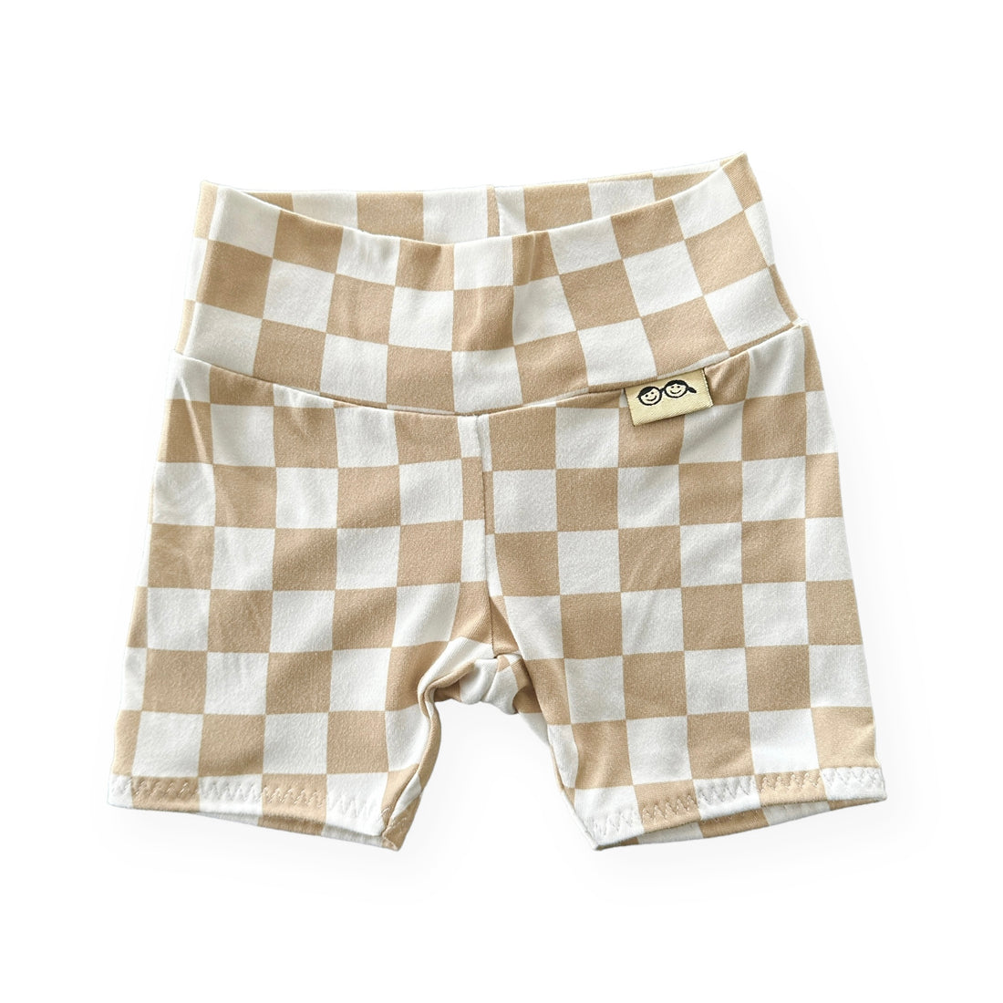 Taupe Retro Checkered Biker Shorts 