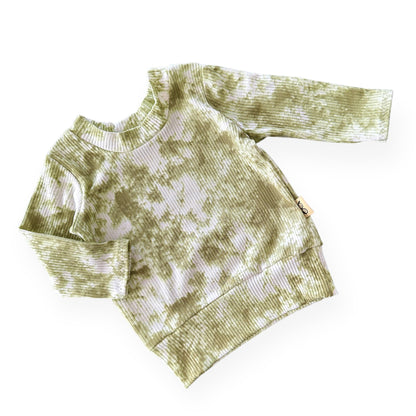 Olive Green Tie Dye Ribbed Lounge Top