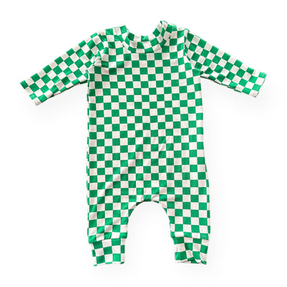 Green Checkered Harem Romper