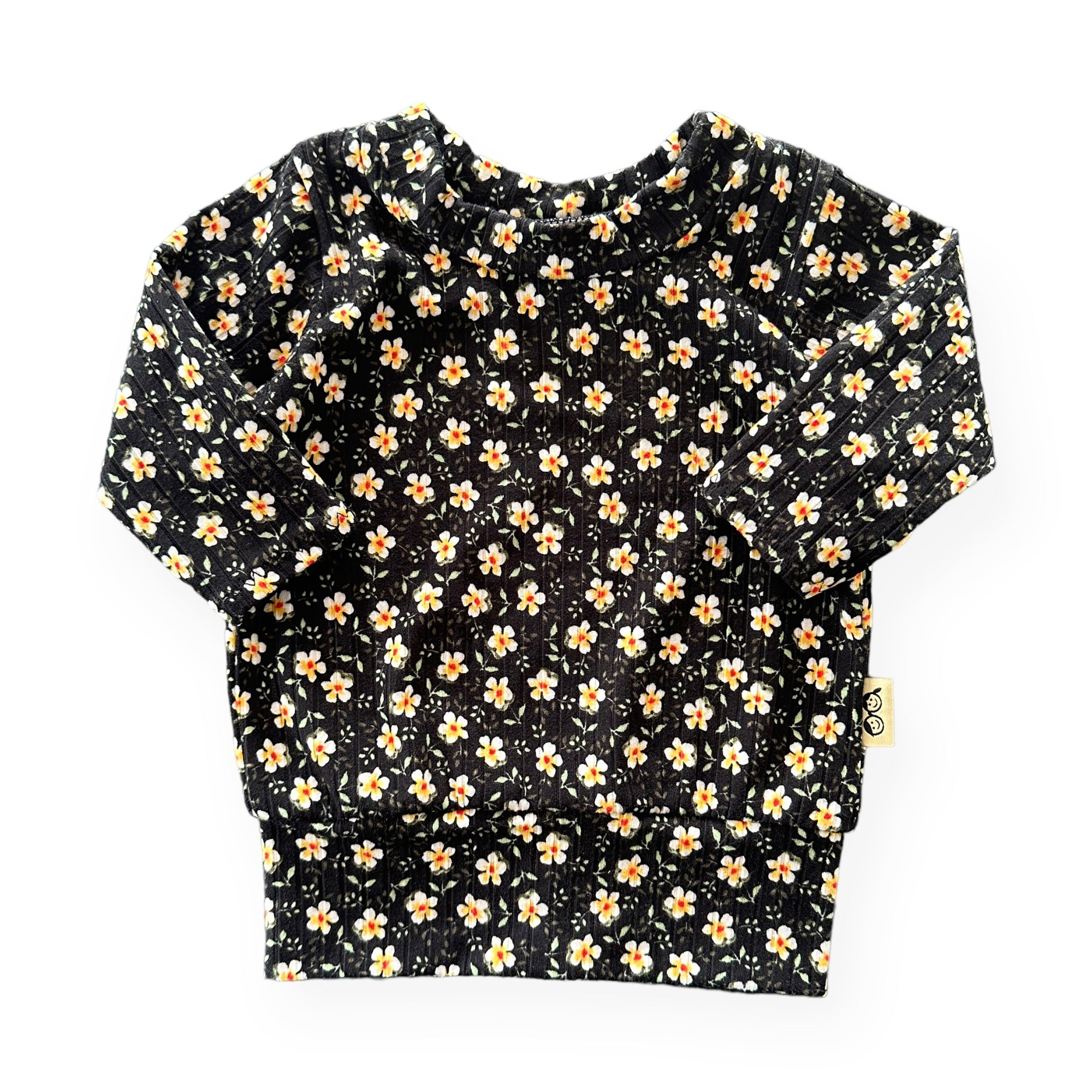 Dainty Floral Black Ribbed Lounge Top 