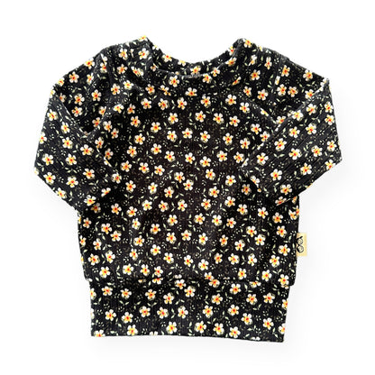 Dainty Floral Black Ribbed Lounge Top 