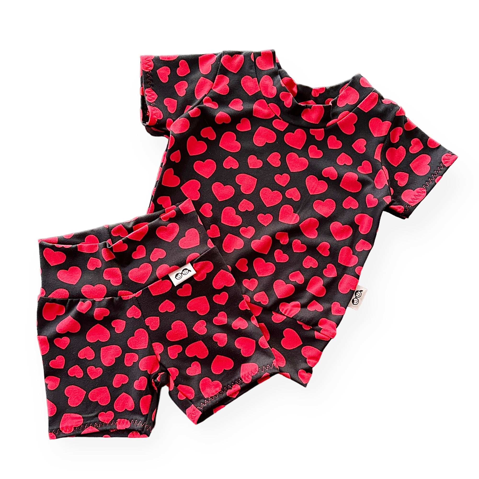 Red Hearts on Black Biker Shorts Lounge Set