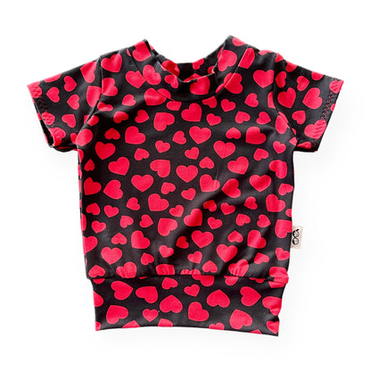 Red Hearts on Black Summer Lounge Top