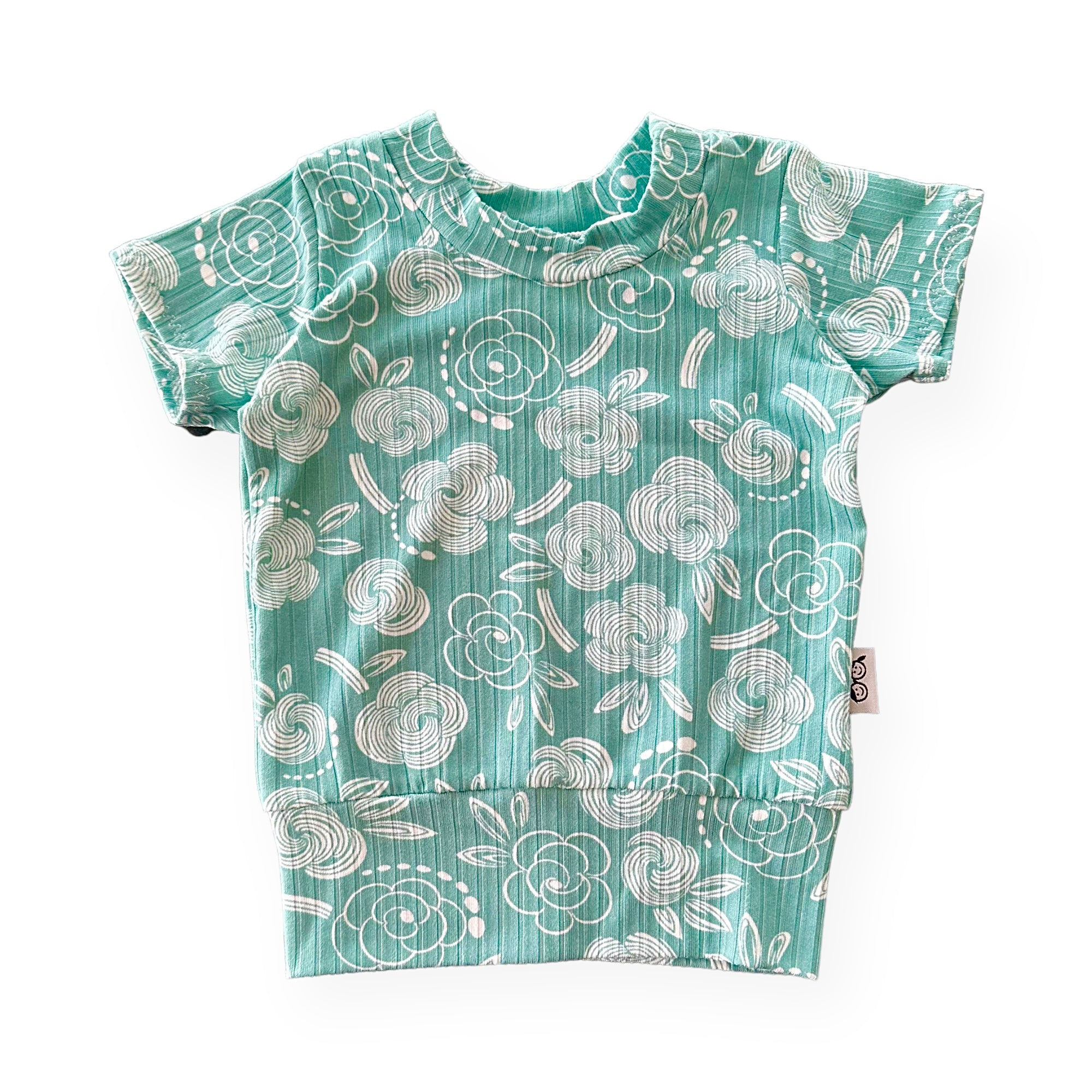 Geo Flowers Seafoam Ribbed Summer Lounge Top